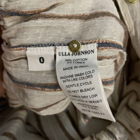 Ulla Johnson Elio Cream Metallic Stripe Tassel Ruffle Sleeve Jumpsuit Size 0 - Picture 10 of 10